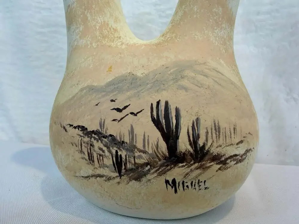 Miguel-signed wedding vase southwestern pottery desert landscape scene